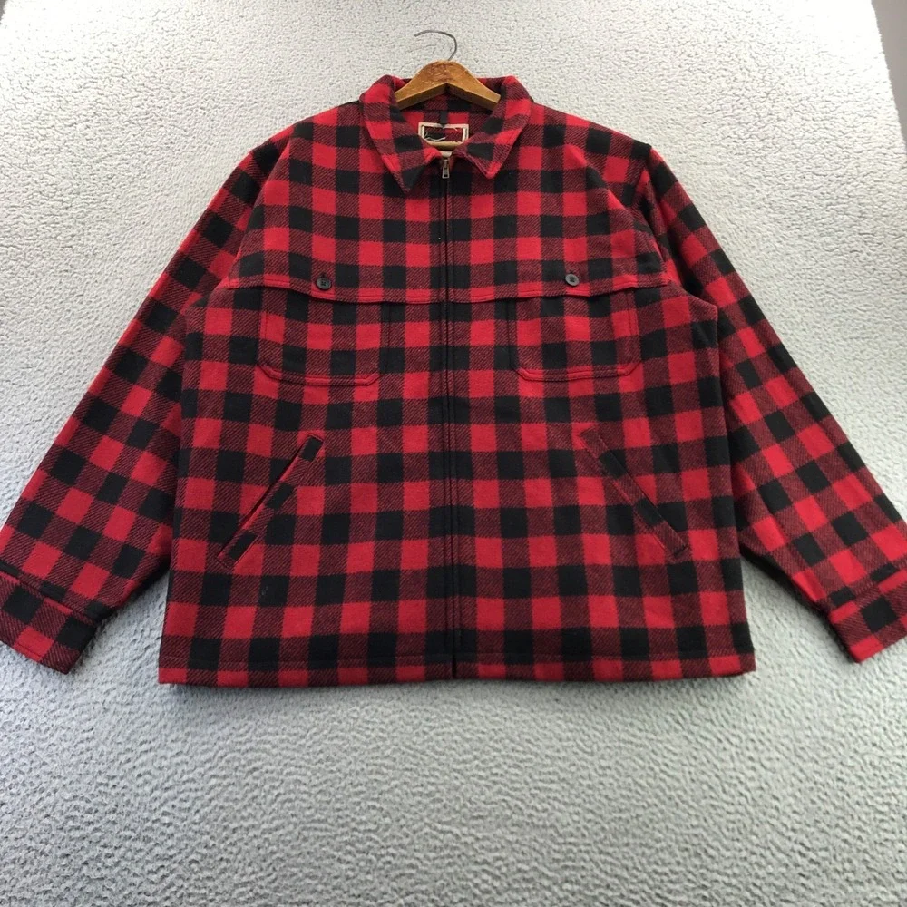 LL Bean Jacket Mens L Red Black Maine Guide Wool Shirt Jac Buffalo Plaid NEW